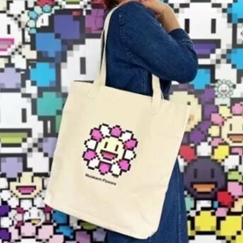 Model Carrying Murakami.Flowers Tote Bag